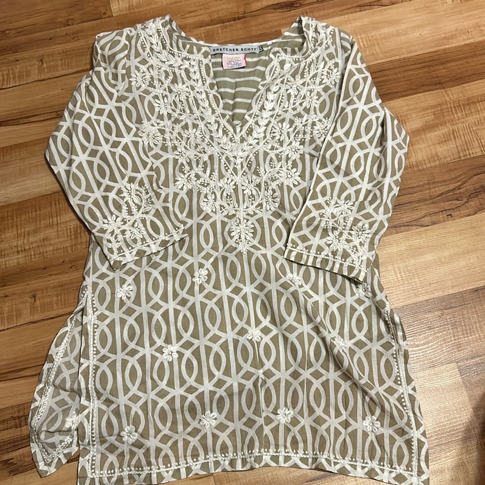 Gretchen Scoot embroidered side slit tunic top XXS